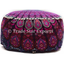Trade Star Exports Indian Mandala Pouf Cover Ethnic Ottoman Cover Pouf Decorative Round Cotton Footstool Boho Home Decorative Pouffe Pattern3
