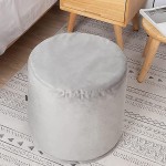Velvet Pouf Ottoman Round Foot Stool for Living Room Floor Footrest Great for Bedroom and Kids Room Small Furniture 15.7"x15.7"x15.7" Grey