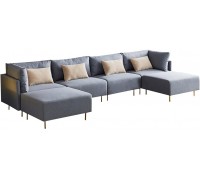 143'' Linen U-Shaped Sectional Sofa with 2 Removeable Ottoman and 4 Pillows