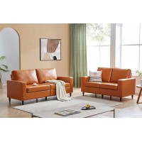 2-Piece PU Leather Living Room Sofa Set Morden Style Upholstered Sofa and Loveseat Sets with 3 Seat Sofa Couch and Loveseat Sofa for Home or Office 2+3 Seat Brown