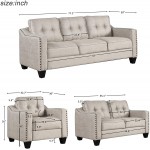 3 Piece Sectional Sofa Set Couch Sets for Living Room with Sofa Loveseat Armchair Living Room Furniture Sofa Set with nailhead 3 Seats Loveseat Single Chair Sectional Set 3PCS Living Room Set Beige