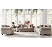 Acanva Collection Chesterfield Chenille Tufted Living Room Sofa 3 Piece Set Almond