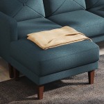 Belffin Convertible Sectional Sofa Couch with Ottoman Reversible L Shaped Sofa Couch Set in Fabric Blue