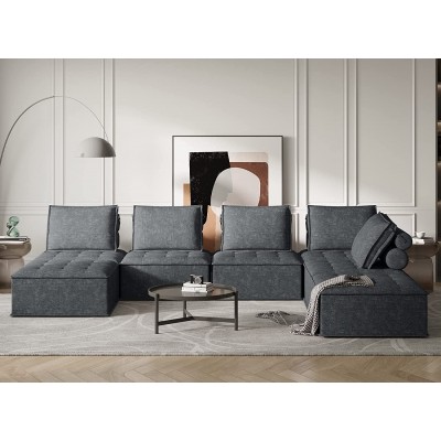 Belffin Modular Sectional Sofa Couch U Shaped Couch with Ottoman Convertible Sofa Couch Set with Reversible Chaise 7 PCS Bluish Grey