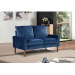 Container Furniture Direct Petit Mid Century Velvet Upholstered Living Room Sofa & Loveseat Set Ultra Blue