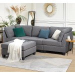 Esright 88.6” Convertible Sectional Sofa Couch with Ottoman Modern Tufted Fabric L-Shaped Couch with Reversible Chaise Suitable for Office,Living Room and Hotel Lobby Gray