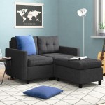 L-Shaped Sectional Sofa Set Modern Couch Reversible Modular Futon Couch Furniture with Storage Ottoman Small Sectional Couch Sofa for Small Space Living Room Dark Gray 2 Seat