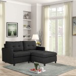 L-Shaped Sectional Sofa Set Modern Couch Reversible Modular Futon Couch Furniture with Storage Ottoman Small Sectional Couch Sofa for Small Space Living Room Dark Gray 2 Seat