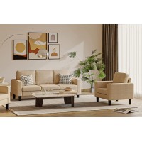 Living Room Sofa Set 2 Piece Fabric Sofa Couch Set 3 Seat Sofa& Single Arm Chair Cream