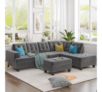 Merax Sectional Sofa with Chaise Lounge 3 Piece Modern Sofa Sets for Living Room Modular Sectional Sofa with Storage Ottoman L Shape Couch Living Room Furniture Gray