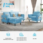 Mjkone Convertible Sectional Sofa Couch with Storage Ottoman 3 Pcs Couch Set with Storage Pockets Sectional Couches for Living Room 3-Seater + Ottoman+ 1-Seater Light Blue