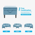 Mjkone Convertible Sectional Sofa Couch with Storage Ottoman 4 Pcs Couch Set with Storage Pockets Sectional Couches for Living Room 3-Seater +Ottoman +1-Loveseat +1-SeaterLight Blue