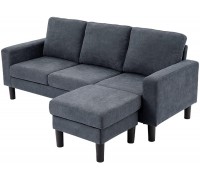 Modern Sofa Set 2 3 Seater with Footstool Sofa Suite Convertible Sectional Furniture for Living Room Grey 3 Seater with Footstool
