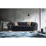 Modern Velvet Upholstered 2 Piece Sofa Loveseat Set Luxury Living Room Set w Gold Metal Details & Button Tufting Black
