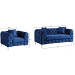 Morden Fort Modern Contemporary 2 Piece of Accent Chair and Loveseat with Deep Button Tufting Dutch Velvet Solid Wood Frame and Iron Legs-Navy Blue…