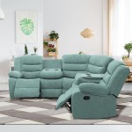 Pouseayar Sectional Couches for Living Room Furniture Sectional Sofa with Recliner Symmertrical Sectional Sofa with Recliner Manual Motion Recliner Sofas for Living Room with Cup Holder Blue