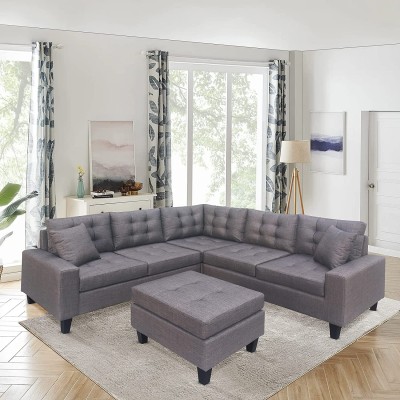 Recaceik Modern Convertible Left Hand Chaise Lounge and Storage Ottoman L Shaped Set for Home Living Room Furniture Sectional Sofa Upholstered Corner Couches Grey