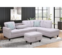 Sectional Couches for Living Room Furniture Sets with Chaise Lounge L-Shape Couch with Storage Ottoman and Cup Holders 6 Seater Modular Sectional Sofa Set