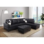 Sofa Sectional Sofa L-Shape Faux Leather Sectional Sofa Couch Set with Chaise Ottoman 2 Toss Pillow Using for Living Room Furniture.（Black）
