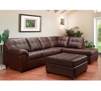 Transitional Style Sectional Sofa Premium Leather Upholstery Modern Design 3 Piece L-Shaped Chaise Ottoman Couch Chestnut Walnut Tufted Cushions 84" Wide Living Room Furniture & Home Decor