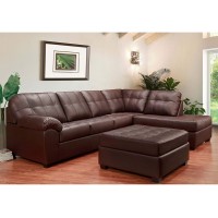 Transitional Style Sectional Sofa Premium Leather Upholstery Modern Design 3 Piece L-Shaped Chaise Ottoman Couch Chestnut Walnut Tufted Cushions 84" Wide Living Room Furniture & Home Decor