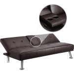 Yaheetech Living Room Furniture Sets Lift Top Coffee Table w Hidden Compartment & Storage Space + Faux Leather Convertiable Sofa Bed w Cup Holder Sofa Bed Couch for Living Room Espresso
